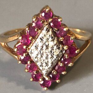 JB 10K Gold Ruby & Diamond Ring Size 7 1/4